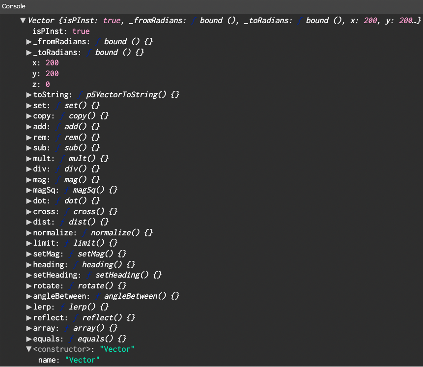 full vector object in the console