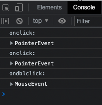 two pointer events and one mouse event in the console