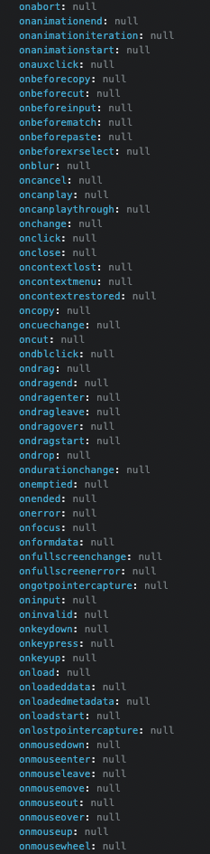 div object properties starting with on-