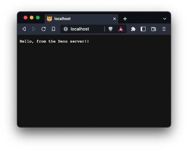 a blank webpage that says "Hello, from the Deno server!!"
